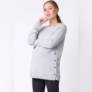 Seraphine Ice Blue Textured Maternity & Nursing Sweater - Size S
